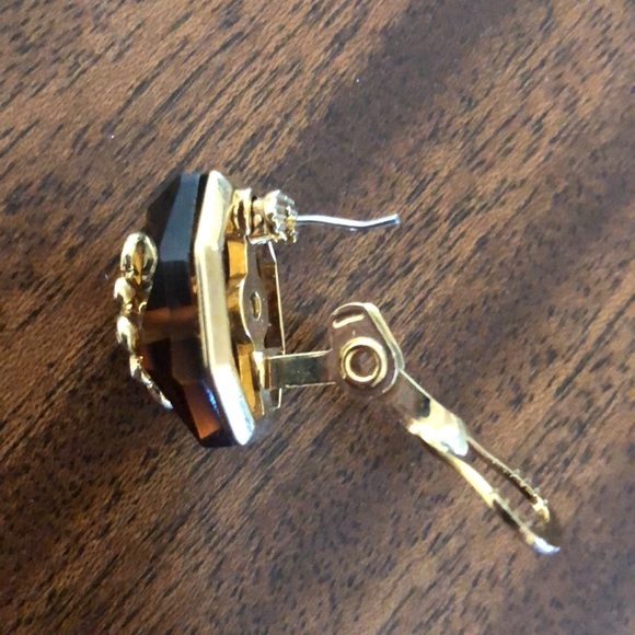 Vintage MONET rare faux amber look & metal convertible earrings - Picture 5 of 11